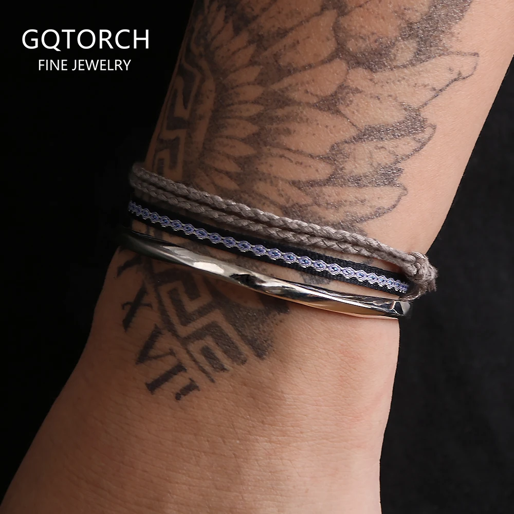 

3 шт./компл. стерлингового серебра 925 пробы витой браслет для мужчин черный серый тканый браслет из веревки простой ретро вечерние ювелирные изделия подарок