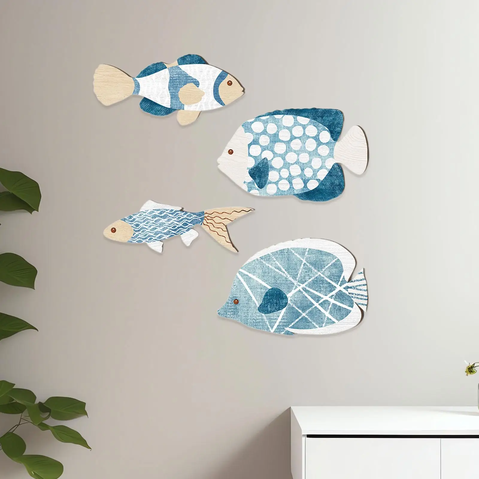 4pcs Fish Wall Sculpture Beach Wall Art Coastal Nautical Art