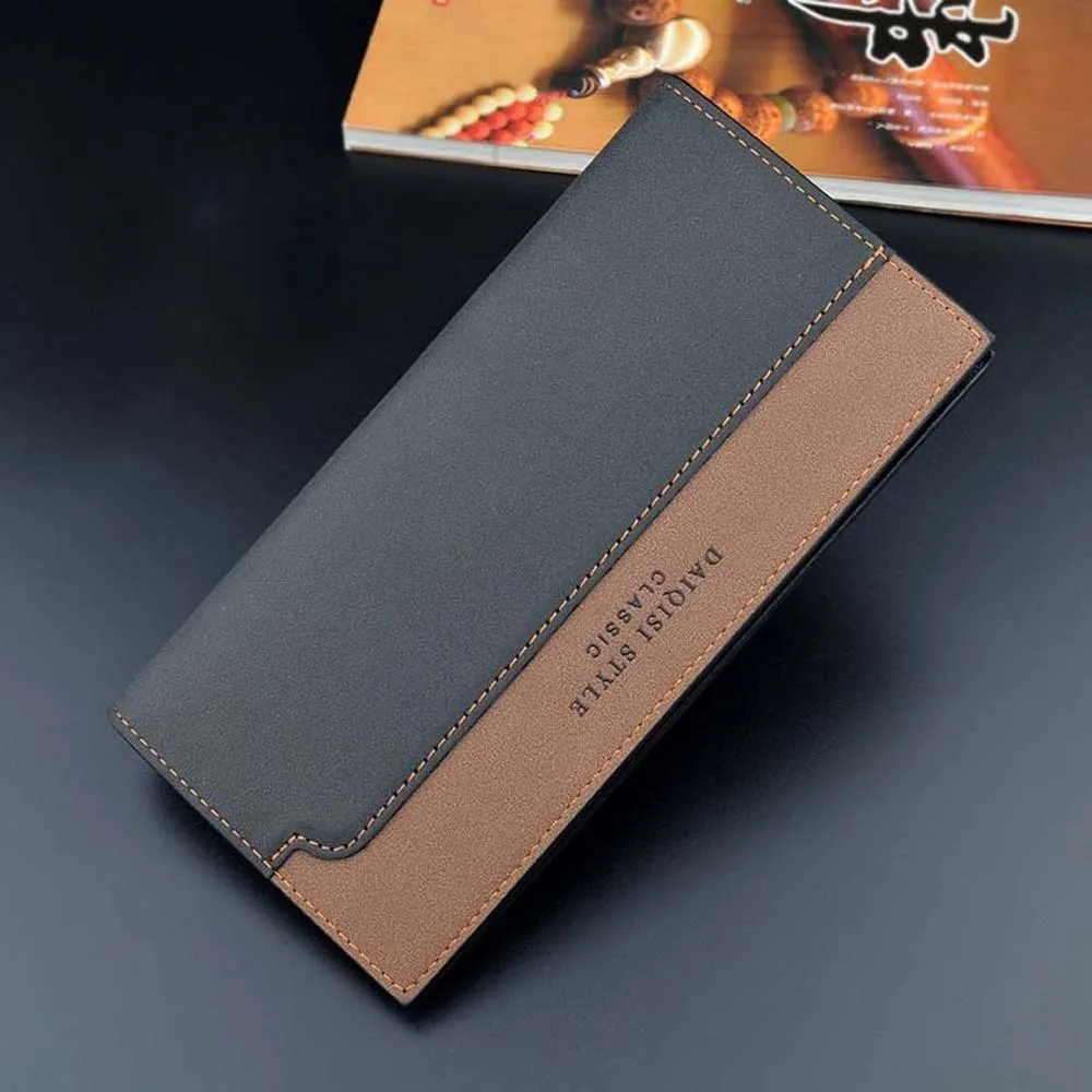 Large Capacity Long Suit Wallet PVC Coffee Men Business Wallet Anti-splash Water Multiple Card Holder Contrast Color PU Purse