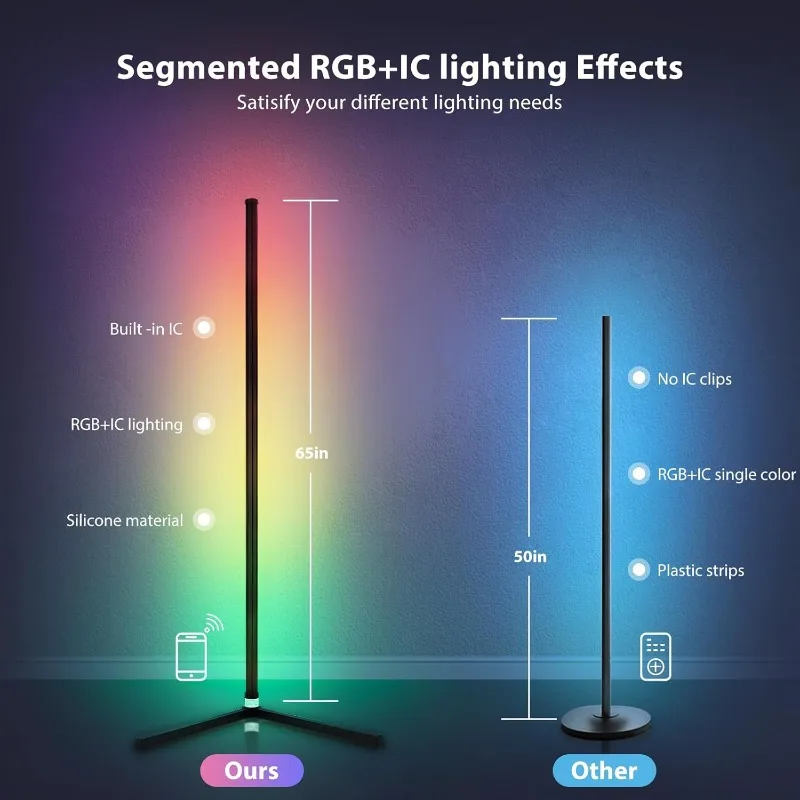 Imagem -03 - Rgb Cor Mudando Canto Lâmpada de Assoalho Dimmable Luz Humor Bluetooth App Controle Remoto Música Sync Led 398 645 Pcs