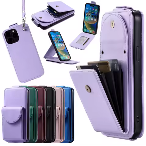 Crossbody Vertical Case For Samsung Galaxy S25 Ultra S24 Plus S23 FE S22 S21 S20 S10 S9 Leather Lanyard 4 Card Slots Flip Cover