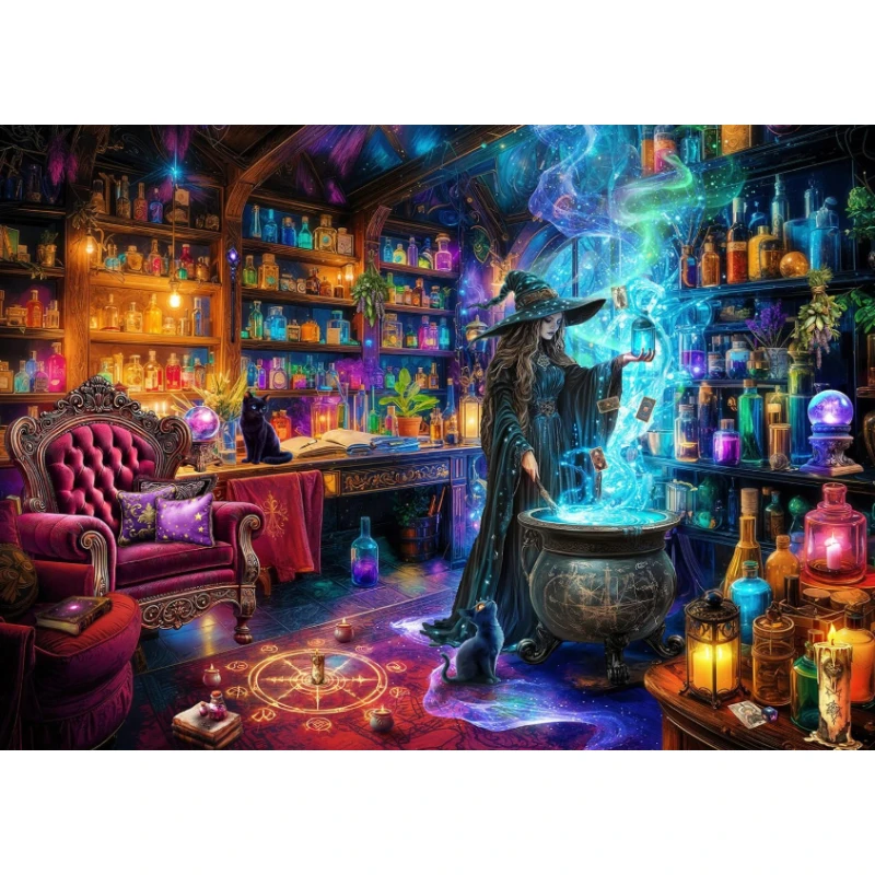 DIY Witch Magic Study Diamond Painting, Mysterious Wizardry Fantasy Art, Perfect Handmade Gift for Family & Friends