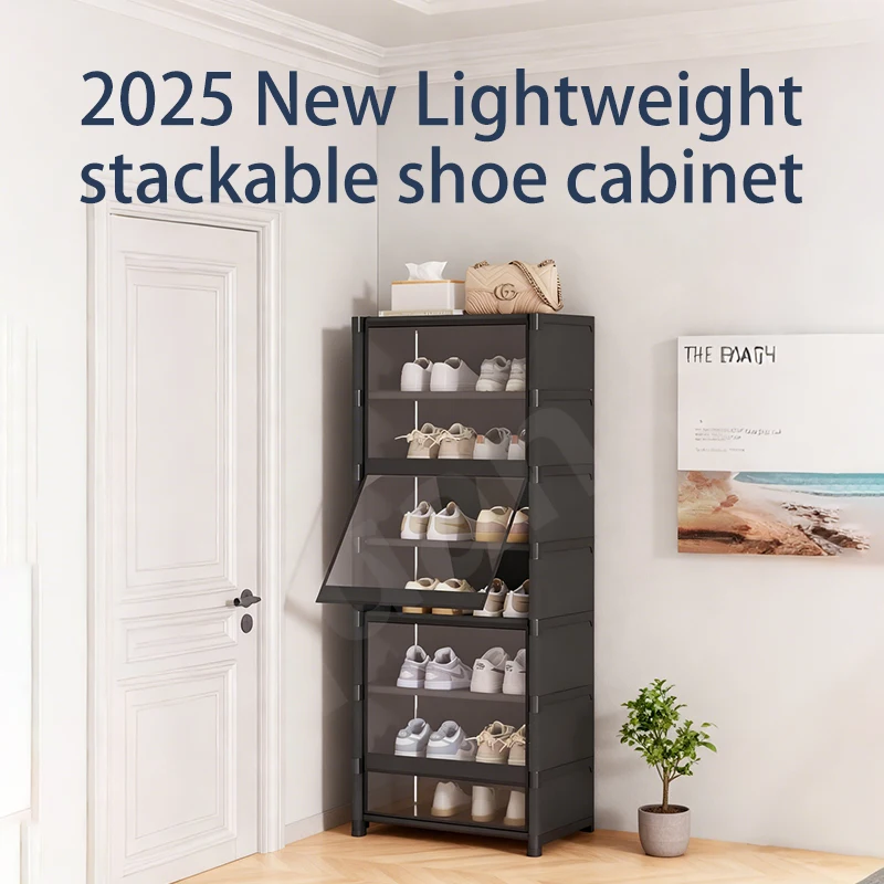 White and black large transparent sturdy boot shoe cabinet rack storage dustproof multi-layer adjustable stacking storage box