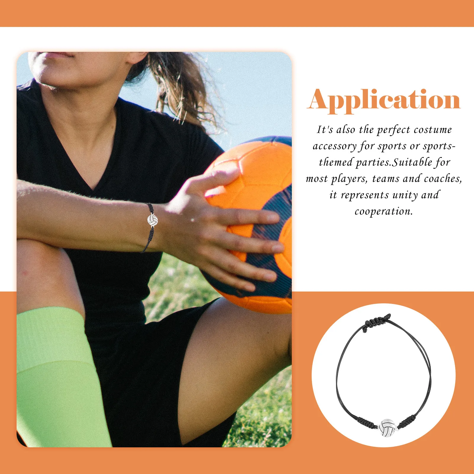 6Pcs Volleyball Pendant Braided Bracelets Fashionable Elastic Wristbands Adjustable Sports Wrist Decoration for Teens