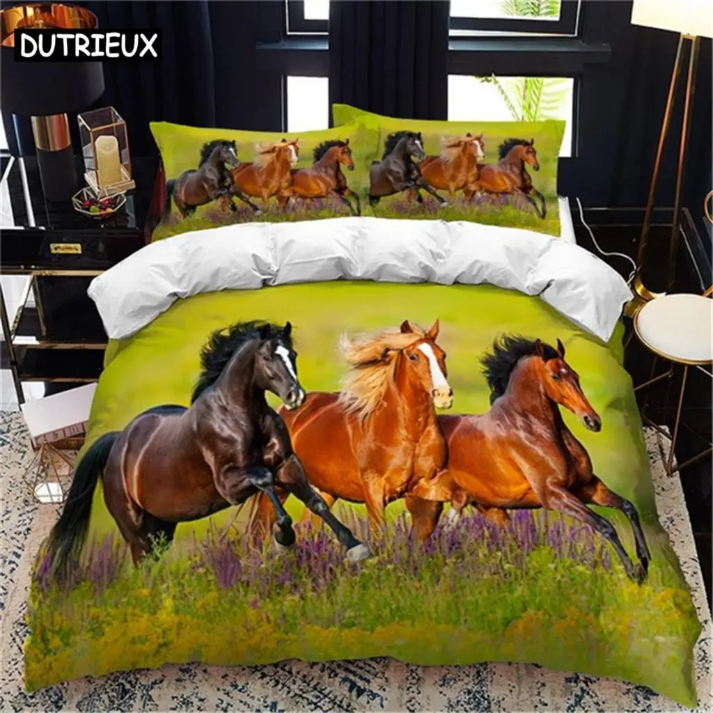 

Horses Printed Duvet Cover Set Twin Full Queen King Bedding Comforter Bedspread Soft Lightweight Quilt Animals Home Textile