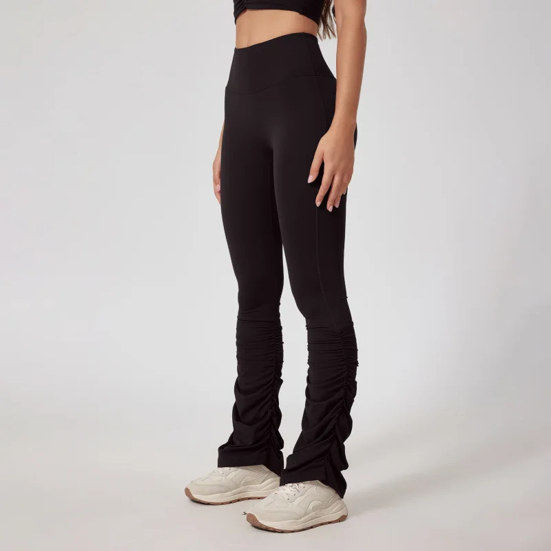 FUBEIKE High Waist Tight Nude Feel Yoga Pants Stitching Casual Pile Style Sports Trousers Running Hip Lifting Leggings Workout