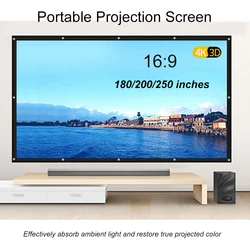 180 200 250 Inch High Quality Projector Screen White Projection Foldable 16:9 for Home Movie Theater LED DLP Porjector