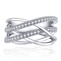 Huitan Silver Color Multi-cross Finger Ring with Shiny Crystal CZ Modern Fashion Female Rings Daily Wear Party Statement Jewelry