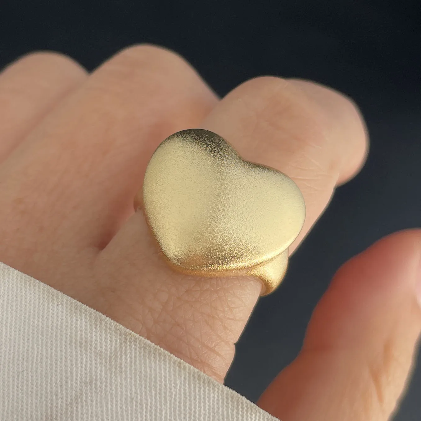 Women's 925 Sterling Gold Heart Interlines Ring, Handmade