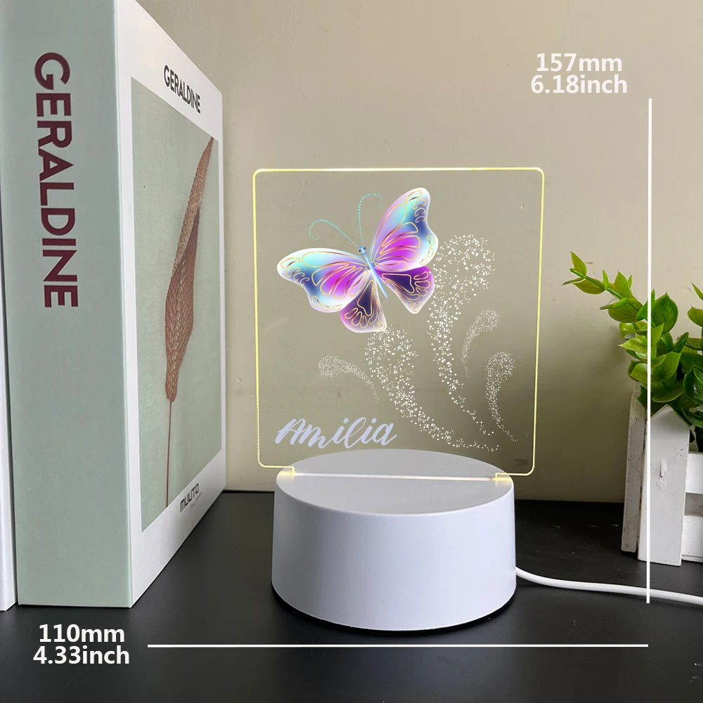 Personalized Custom Butterfly Hot 3D Led Night Lamp Birthday Party Decor Creative Table Bedside Lamp