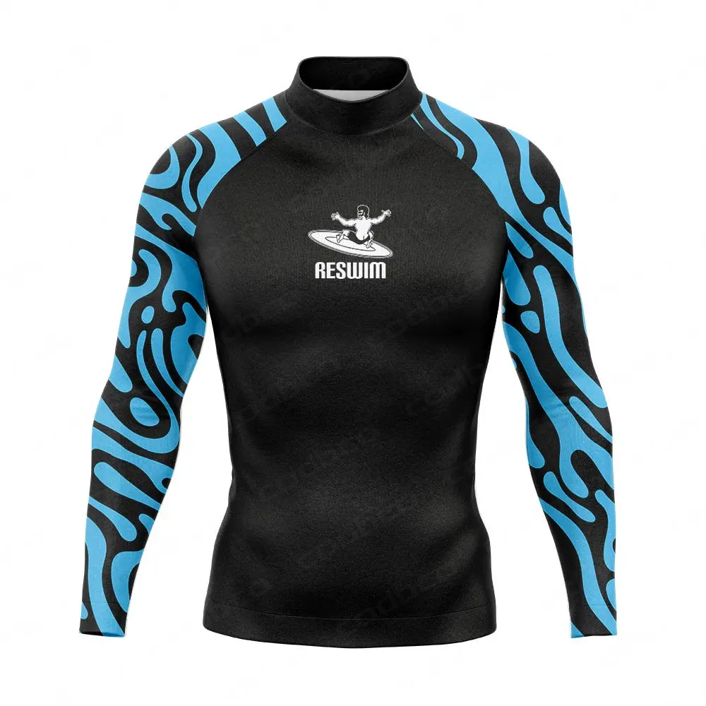 Men's Swimwear Long Sleeve Rash Guard Surf Shirt Sun UV Protection Swimsuit Surfing Swimming Tight T-Shirt Rashguard Gym Clothes