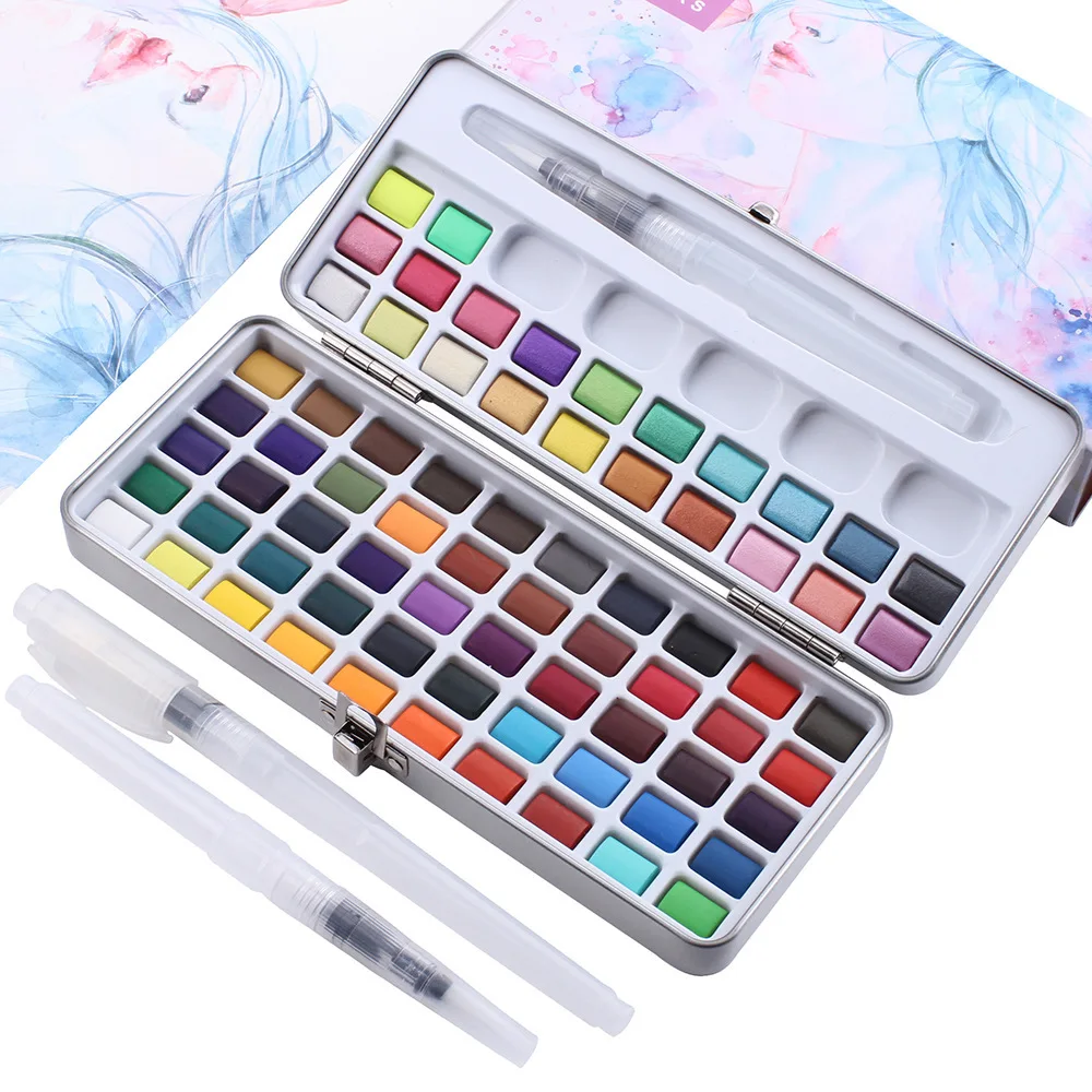 Solid powder watercolor set, 24 colors, 36 colors, watercolor paint, children's art, transparent, portable box