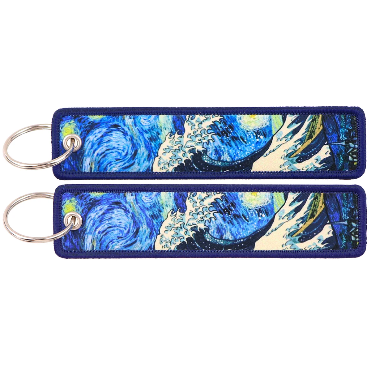 Japońskie fale haftowane breloczki Van Gogh obraz olejny breloczki breloki metalowy brelok klucze motocyklowe akcesoria prezenty — zdjęcie 4