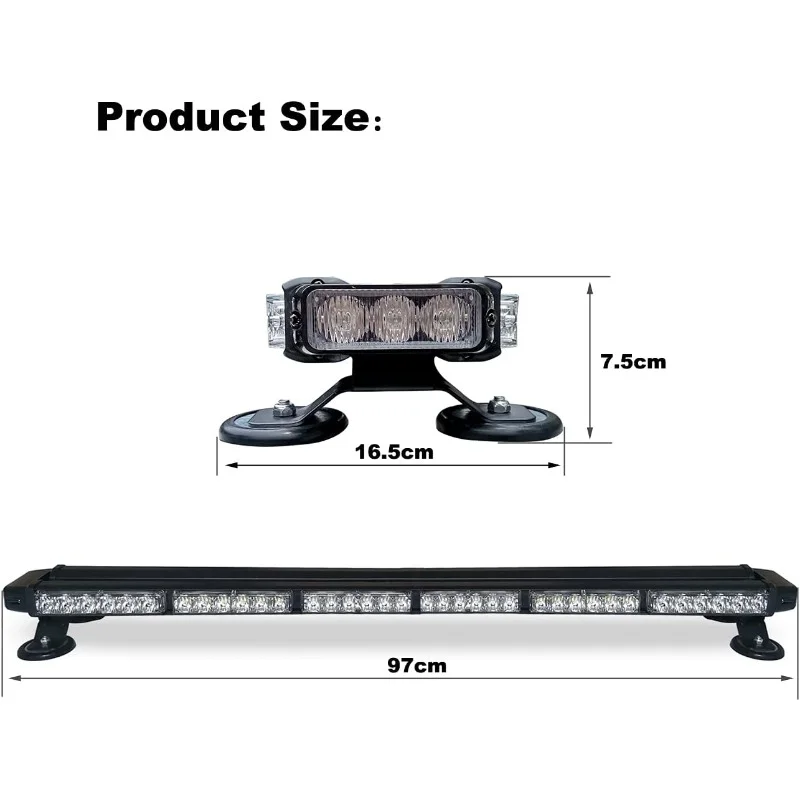 ES-318-6CAW 38.2 بوصة 78 شريط إضاءة Led ستروب مع قابس مغناطيسي وسجائر لسلامة سقف شاحنة السيارة - أبيض كهرماني مصنوع حسب الطلب