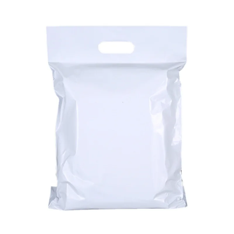 50Pcs Poly Mailing Bag with Handle Customize LOGO White Clothing  Ecommerce Shipping Tote Bags Portable Envelope Courier Pouch