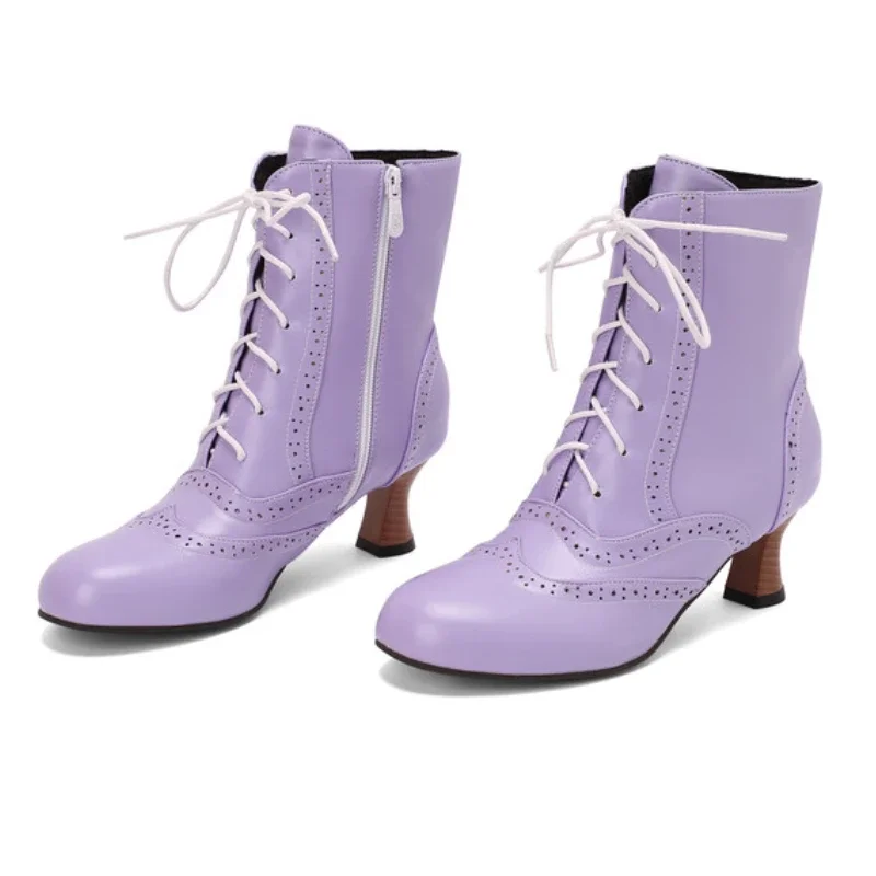 Big Size Shoes 48 45 43, 2024 Autumn New Fashion Front Lace Up Ankle Boots for Women European and American Pointed Low Heeles