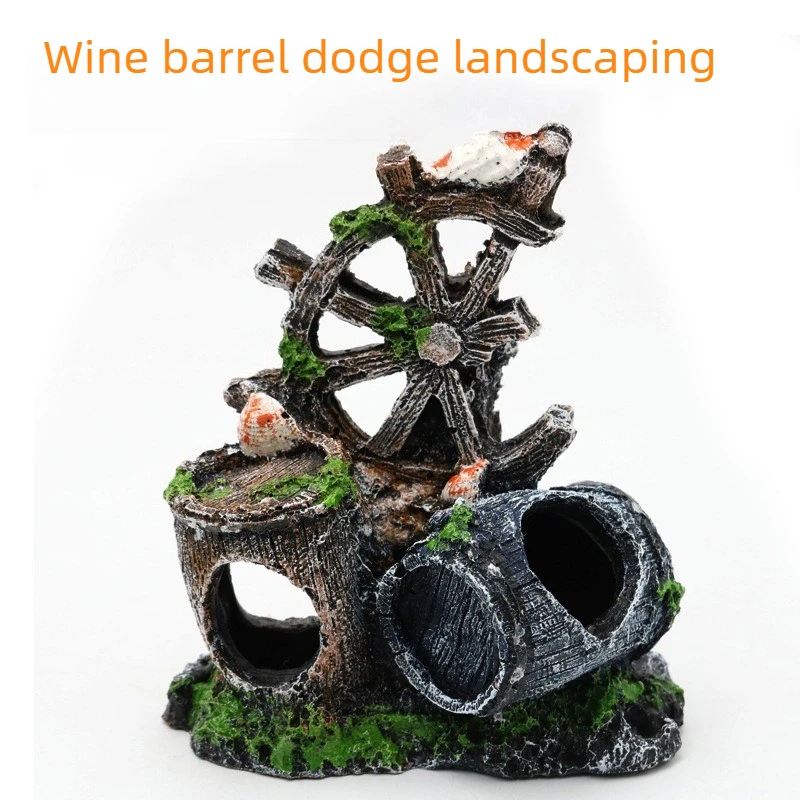 

Aquarium accessories fish tank decoration landscaping fish tank reptile box shelter house resin shell wine barrel