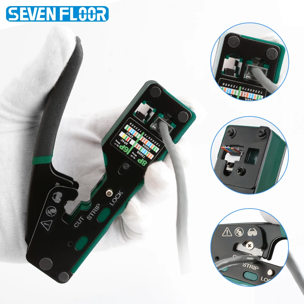 RJ45 Crimpzange RJ12/11 Crimpzange Pass Through Ethernet Abisolieren Crimpzange für Cat6 Cat5 Cat5e RJ45-Anschlüsse – Detail 6