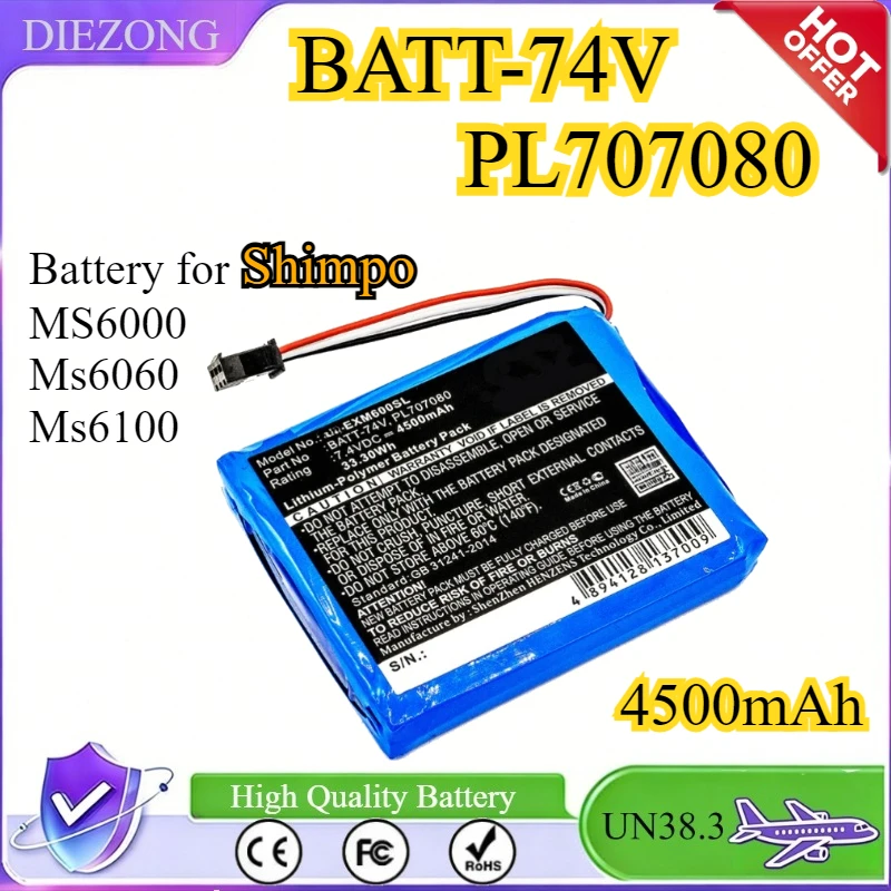 Batería de 4500mAh para Osciloscopios Extech MS6000, MS6060, MS6100, MS6200, BATT-74V, PL707080, Shimpo MS6000