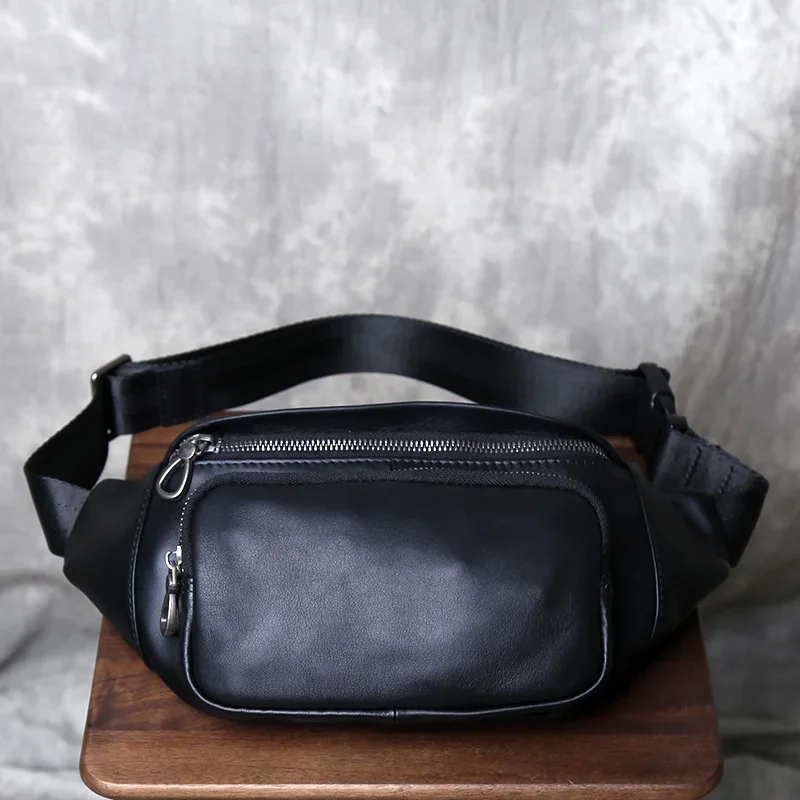 Borsa da petto in pelle da uomo Borsa da cintura in pelle di vacchetta con strato superiore semplice e versatile Borsa a tracolla casual e alla moda di grande capacità