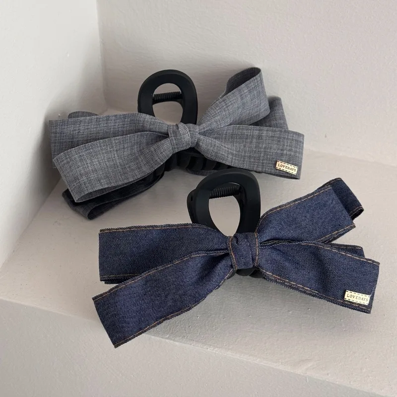 

Fashion Denim Bow Grab Clip 2025 New Hairpin Back of Head Large Shark Clip Headdress Заколки Для Волос Hair Clips for Women