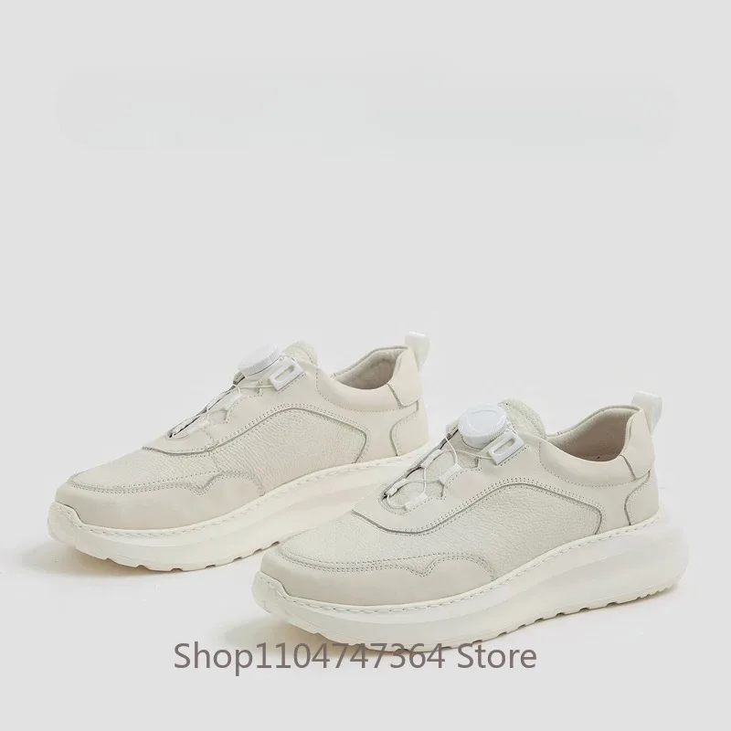 Luxury Designer Premium Cowhide Push Button Casual Shoes Men's Loafers Outdoor Sport Casual Walking Sneakers Male Flat Shoes