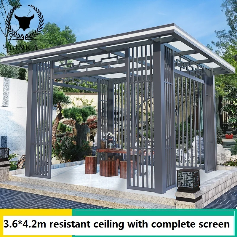 

Outdoor gazebo aluminum alloy canopy electric louver leisure garden villa outdoor courtyard Chinese sun shed gazebo pavilion