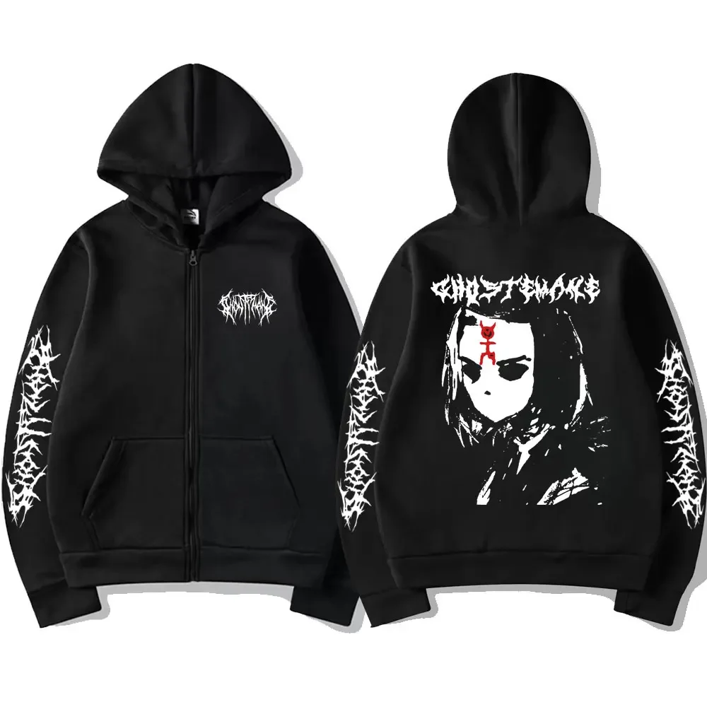 Rapper Ghostemane Graphic Zipper Hoodie Men\'s Women Gothic Vintage Zip Up Sweatshirts Trend Fashion Hip Hop Oversized Pullovers