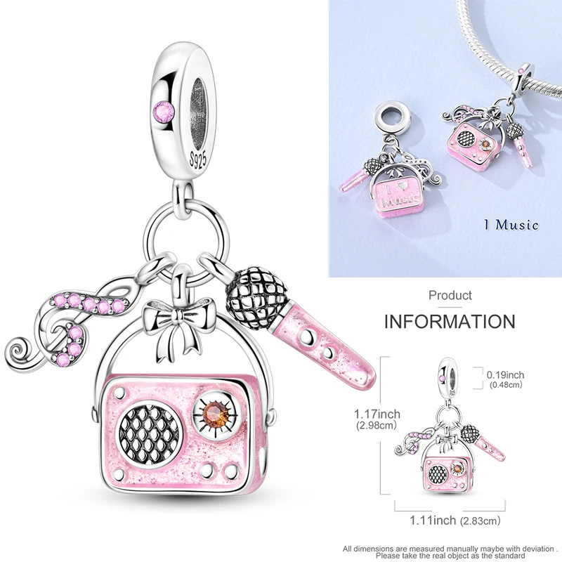 2026 Neuer Musik-Charm aus 925 Sterling Silber, Musiknoten-, Kopfhörer- und Gitarren-Anhänger, passend für europäische Armbänder, DIY-Geschenk für Frauen – Detail 24