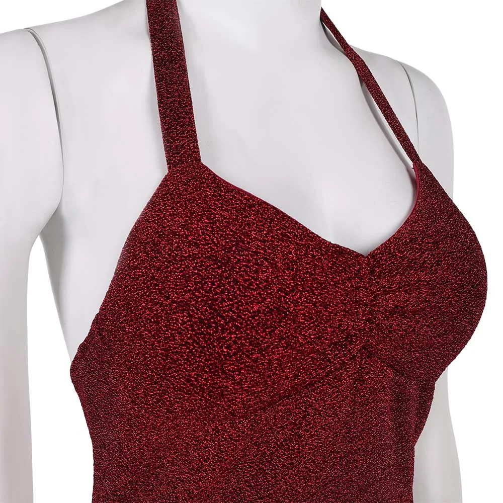 Juego de Anime Bros Pauline, Cosplay, vestido rojo brillante, falda larga colgante con cuello, vestido de noche para mujer, trajes de fiesta de Carnaval y Halloween