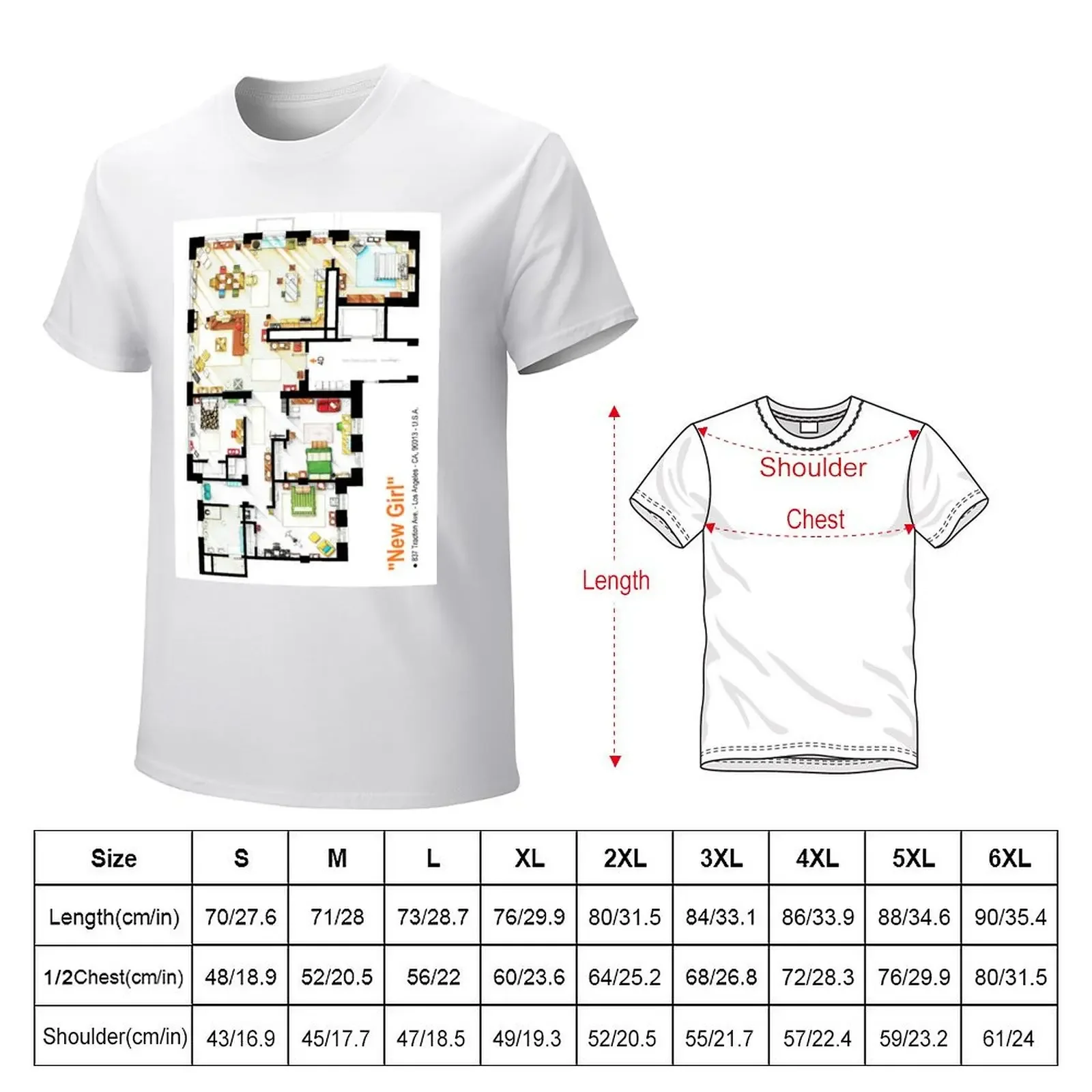 Floorplan of the loft / apartment from NEW GIRL T-shirt anime funnys anime clothes customs design your own t shirts men