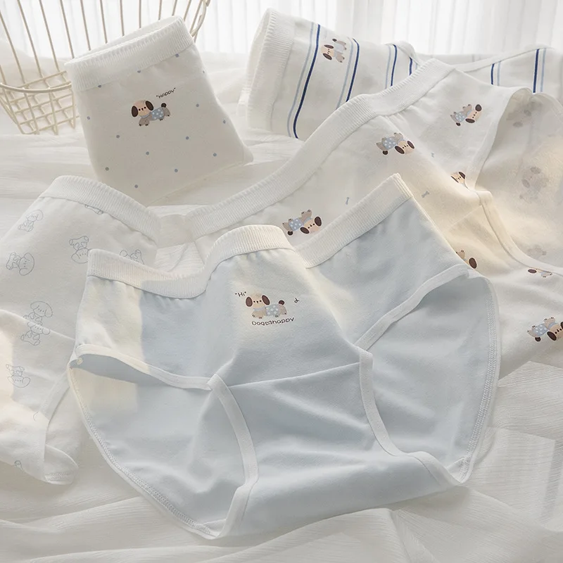 new delivery Young girl Underwear 6pc/lot 95% Cotton Lovely middle Waist Briefs student Panties children blue Teenagers M-XL