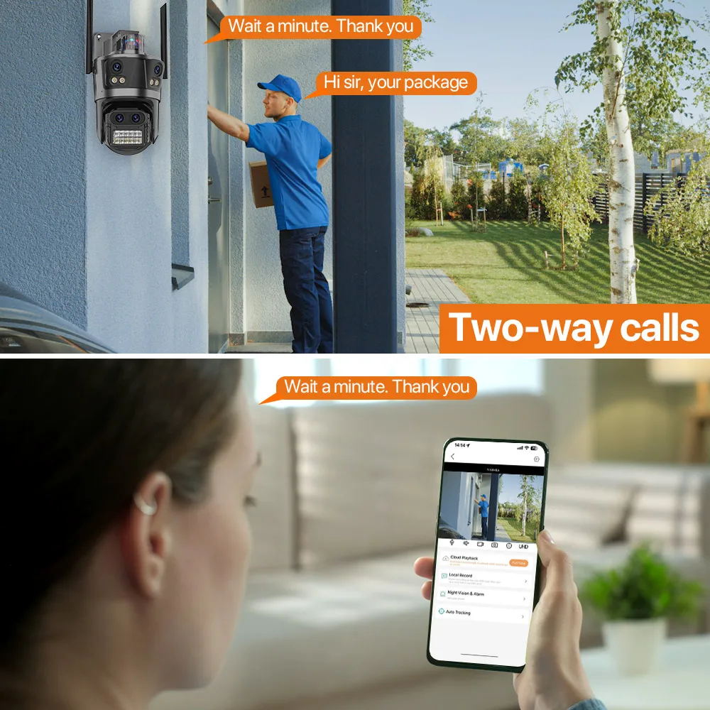 Kamera PTZ 8K HD z czterema ekranami Zewnętrzna bezprzewodowa kamera IP 4K z podwójnym obiektywem WIFI AI Kamera bezpieczeństwa wideo iCsee