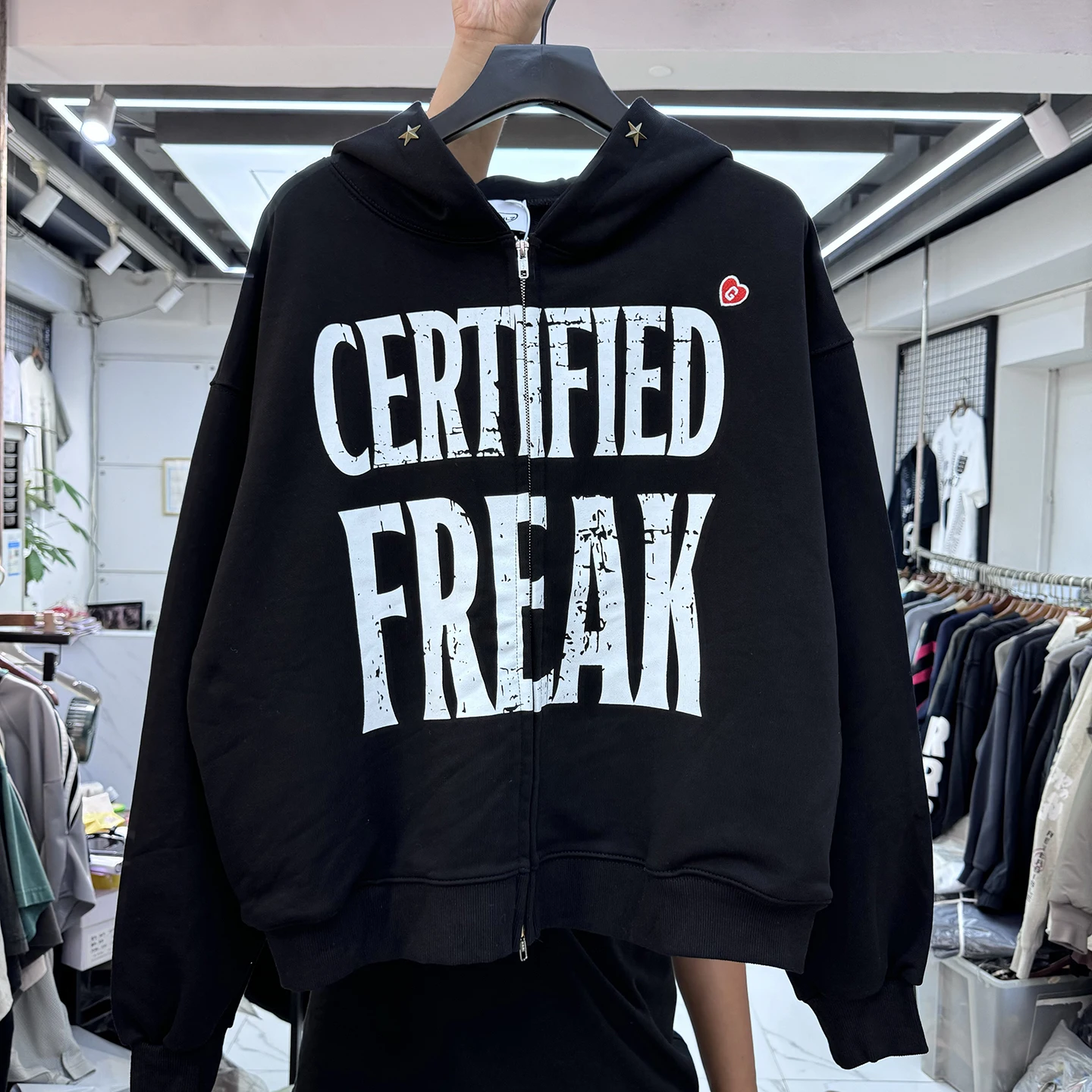 

Американский сумасшедший буквенный принт со звездами, открытый кардиган с капюшоном, свободный повседневный свитер High Street, куртка для мужчин и женщин