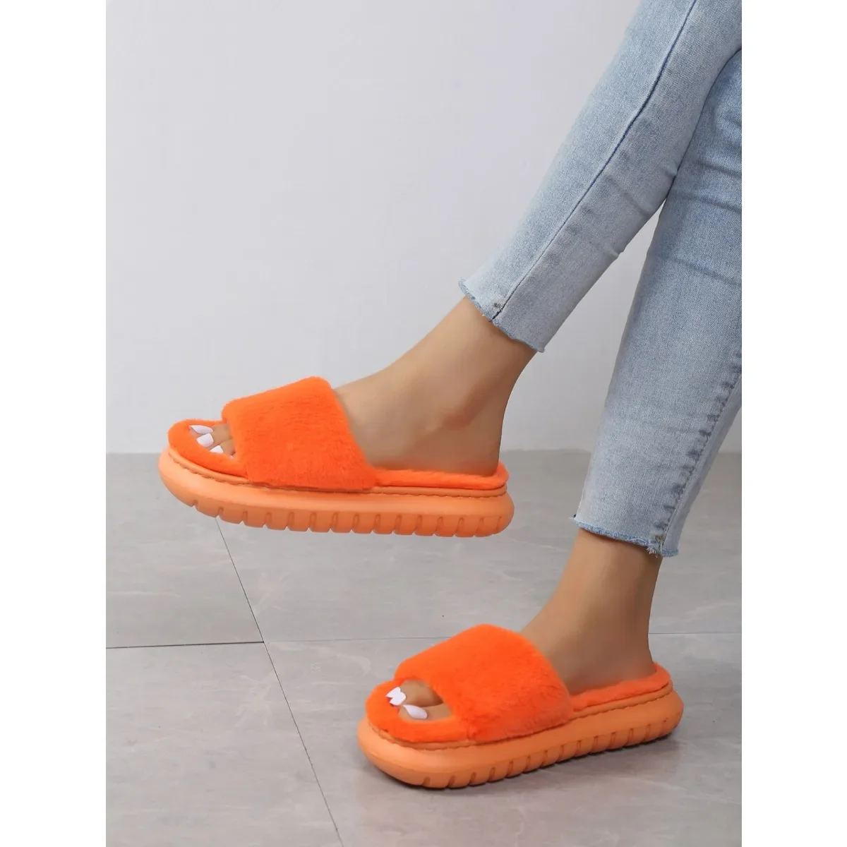 Winter Women House Slippers Faux Fur Fashion Warm Shoes Woman Anti-slip Flats Female Slides Black Pink Cozy Home Furry Slippers - view 6