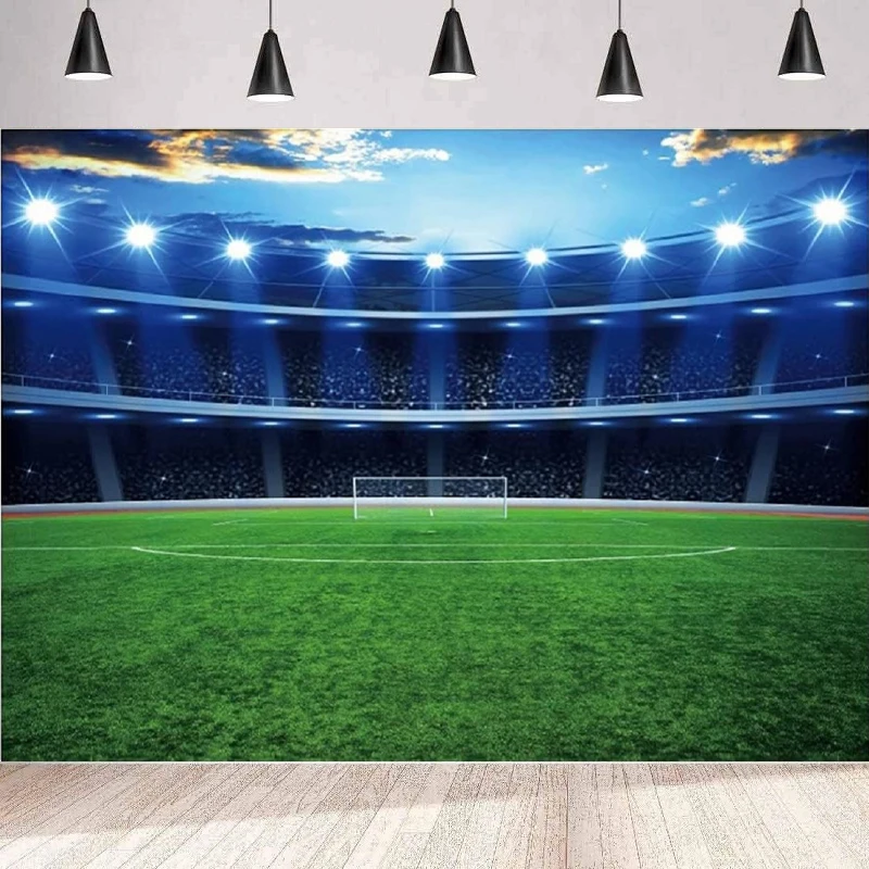 Football Stadium Photography Backdrop Boys Birthday Party Banner Decor Soccer Field Grass Field Lawn Turf Spotlight Background