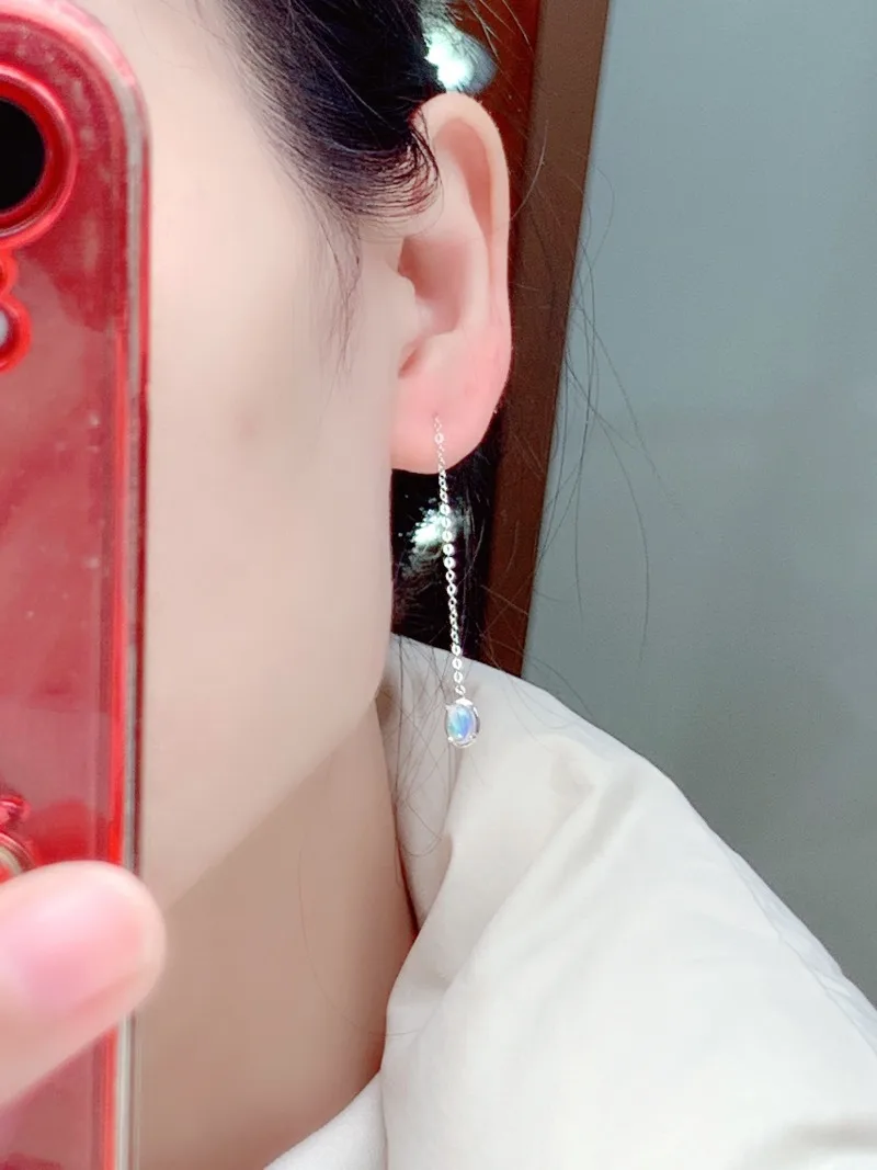 البيضاوي 4*6 مللي متر العقيق الطبيعي إسقاط أقراط للنساء 925 فضة خمر فام هدية غرامة مجوهرات حجر #3