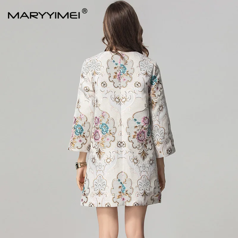 MARYYIMEI Autumn and winter New Style Vintage Designer Coat Jacquard Long-Sleeved Single-Breasted Beading Sequins Short Overcoat