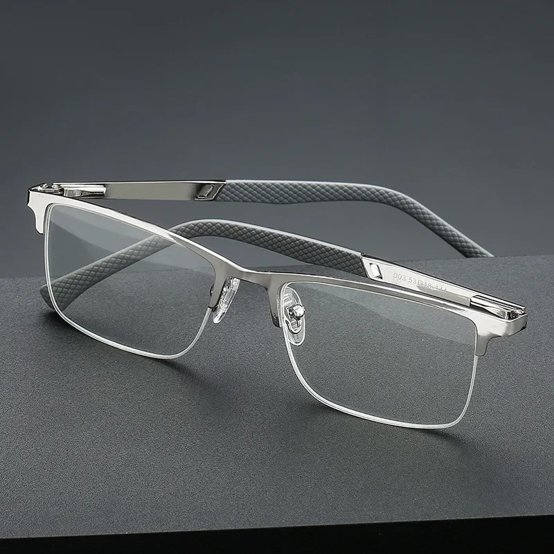 

Anti Blue Light Blocking Reading Glasses for Woman Man Stylish Semi-Rimless Business Eyeglasses Metal Frame Presbyopic Eyewear