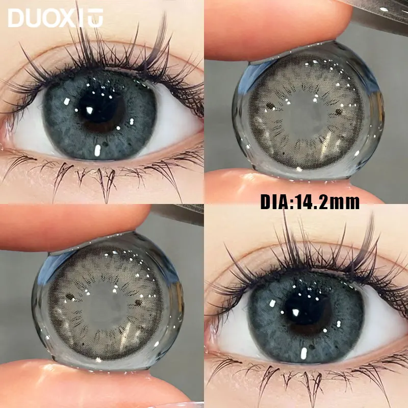 DuoXiu 1Pair Color Contact Lenses New Product Lan Cat Sclera Blue Green Lenses Degree Prescription -0.00 to -8.00 Beauty Pupils