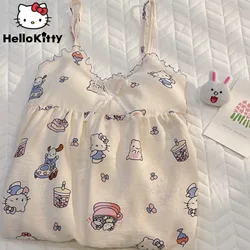 Sanrio Hello Kitty Cute Cartoon Printed Sleepwear Female Summer New Sweet Slip Dress Korean Style Y2k Girl Fashion Home Clothes