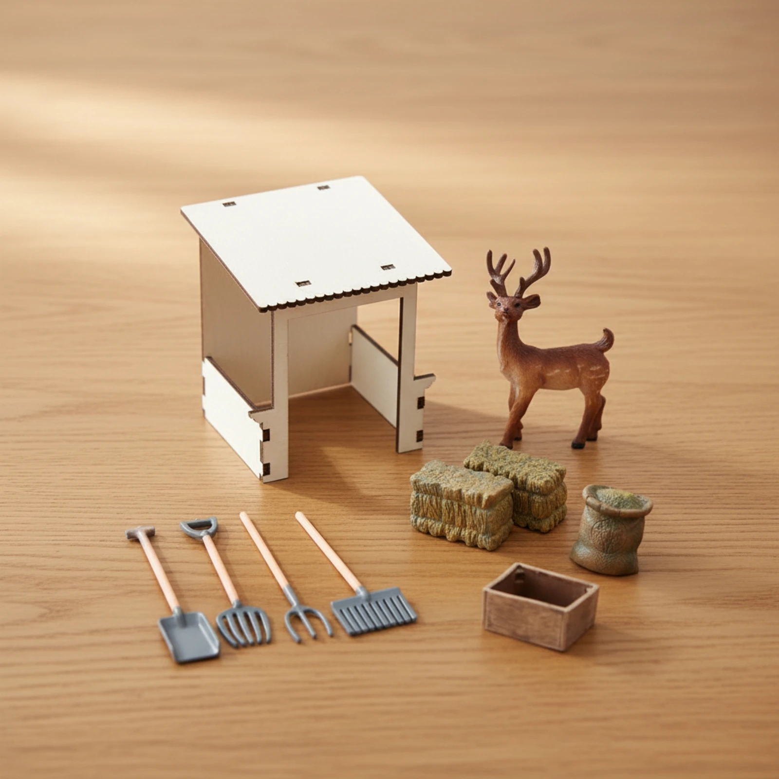 Miniature Stable with Deer Tabletop Dollhouse Stable Diorama Barn Sturdy Painted for Hobbyists, Christmas Village