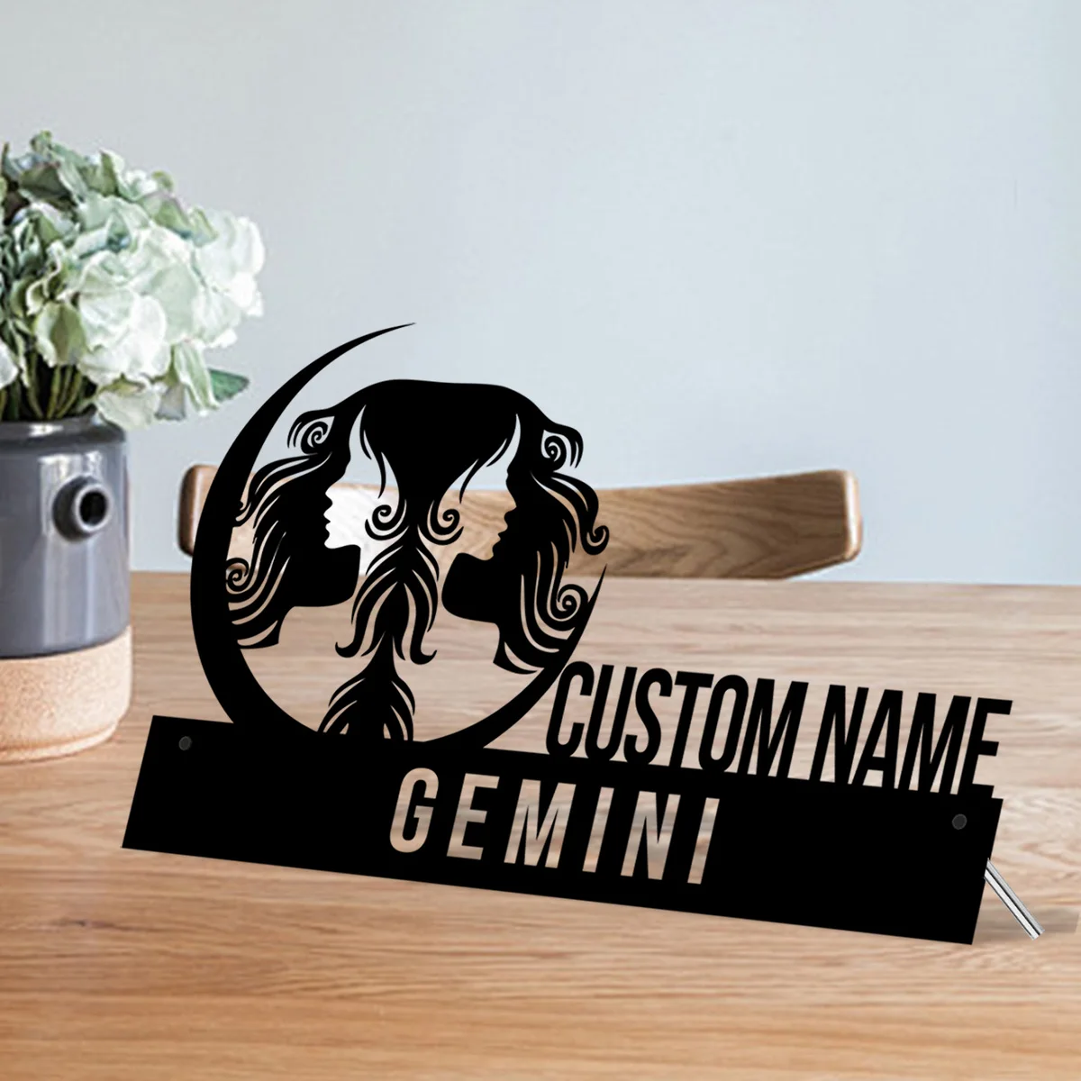 Custom Gemini Desk Name Plate Wedge,Personalized Zodiac Horoscope Nameplate Office Sign Shelf Tabletop Company Astrology Plaque