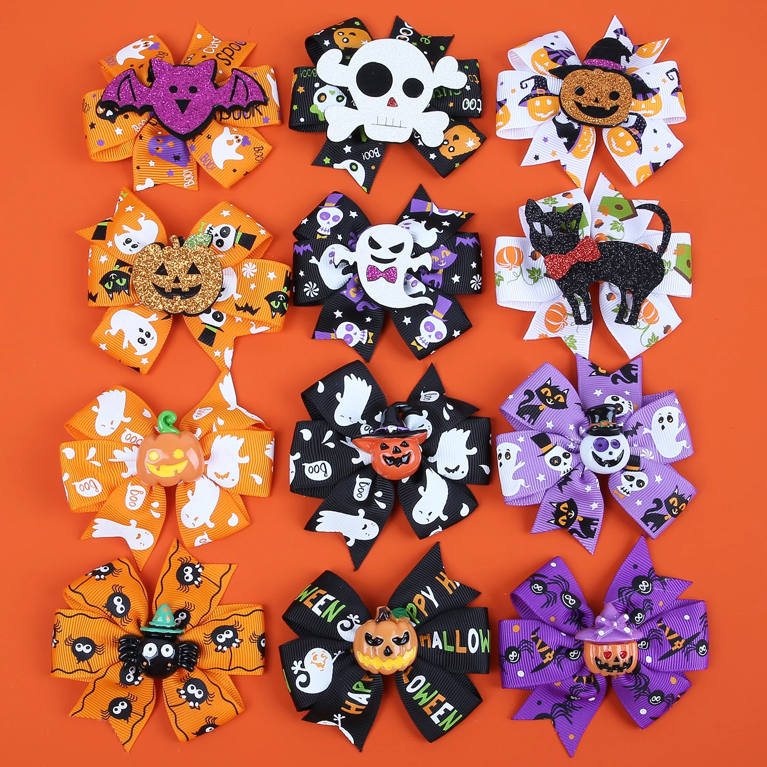 1/6PCS Kids Halloween Hair Clips Pumpkin Devil Hair Bows Clips Girls Festival Party Barrettes Clips Children Hair Accessories