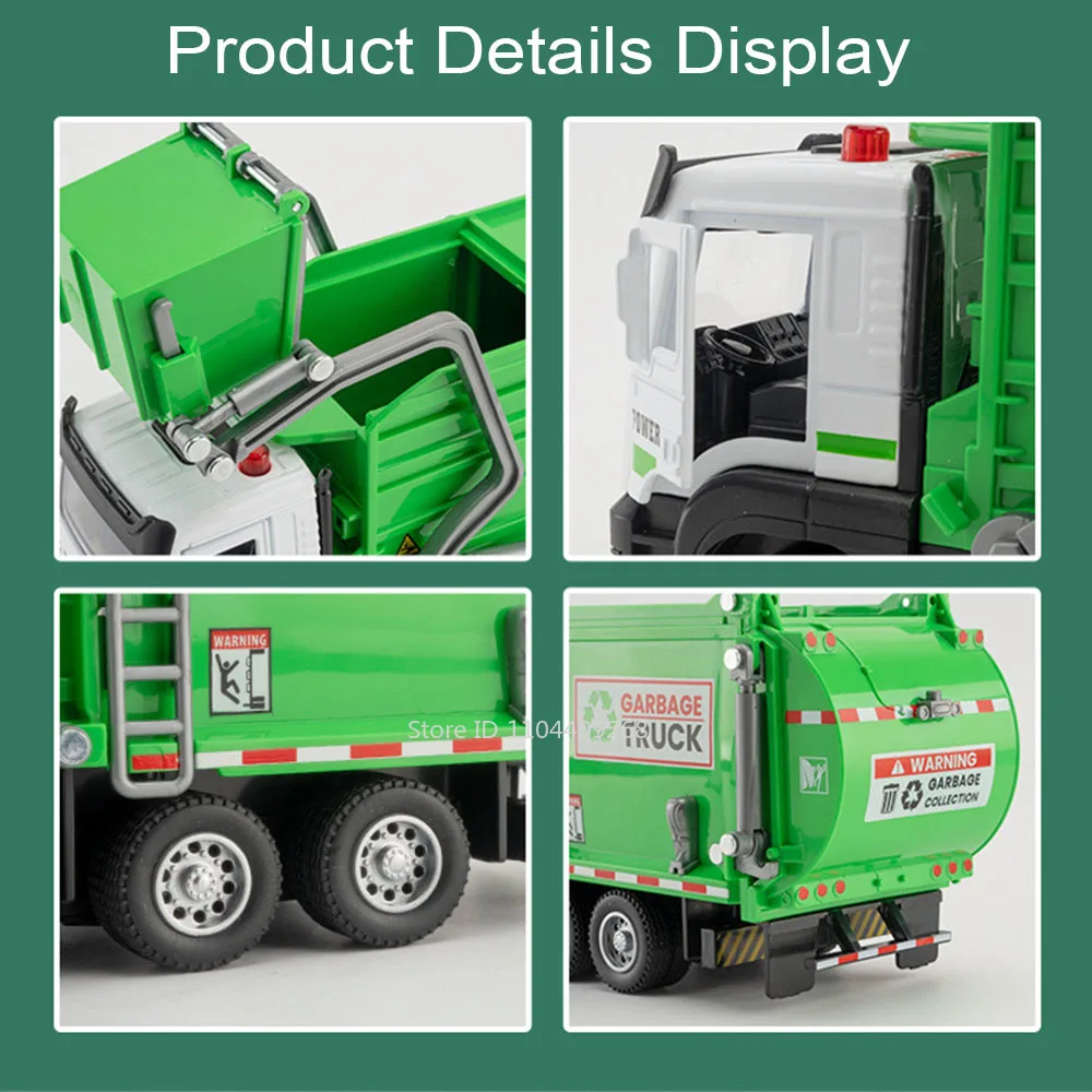 Schaal 1:32 Stedelijke Vuilnis Recycling Brandweerwagen Automodel Speelgoed Geluid Licht Trek Sanitaire voorzieningen Techniek Voertuig Jongens Geschenken
