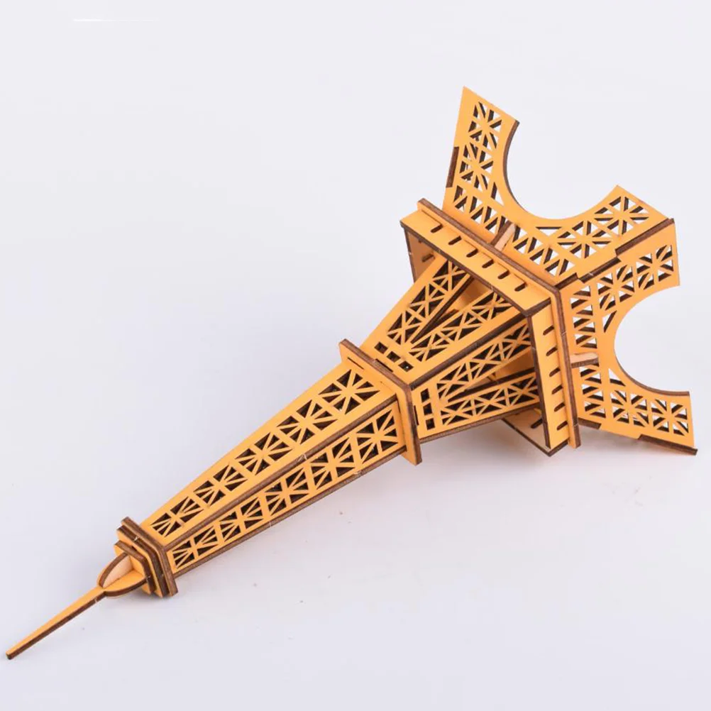 DIY 3D houten Eiffeltoren puzzel geel educatief hersenspel voor kinderen Ontwikkeling van fijne motoriek Leuke uitdaging