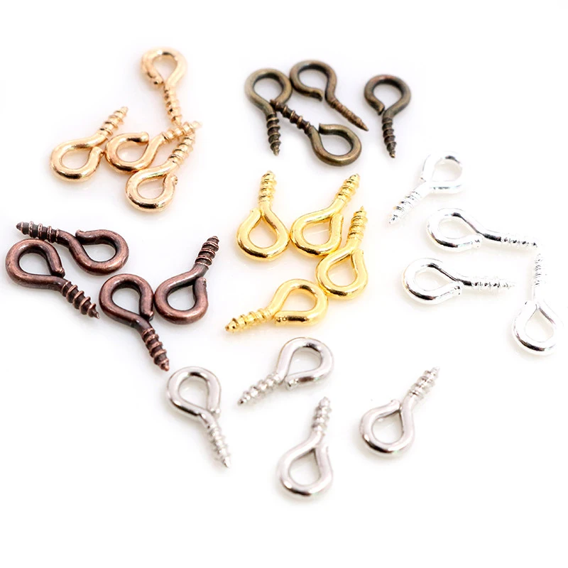 200pcs/Lot Small Tiny Mini Eye Pins Eyepins Hooks Eyelets Screw Threaded 8 Colors Clasps Hooks DIY Jewelry Making Accessories