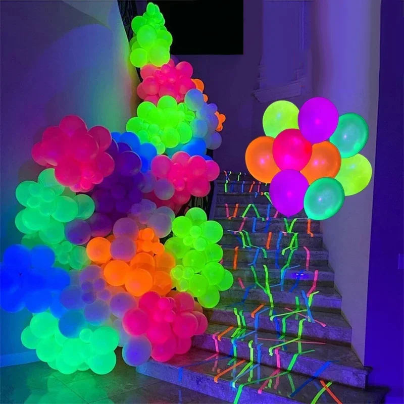 12pcs Neon Glow Balloons Reusable Glow in the Dark Baloon Neon Glow Party Balloon 6 Colors Fluorescent Birthday Party Decor Kids