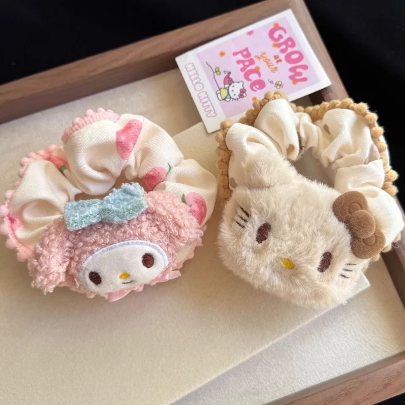 Cute Melody Hair Ties: Pink, High-Elasticity Hair Bands for Fall/Winter, Large Loop Ponytail Accessories, Hair Ornaments, Bows