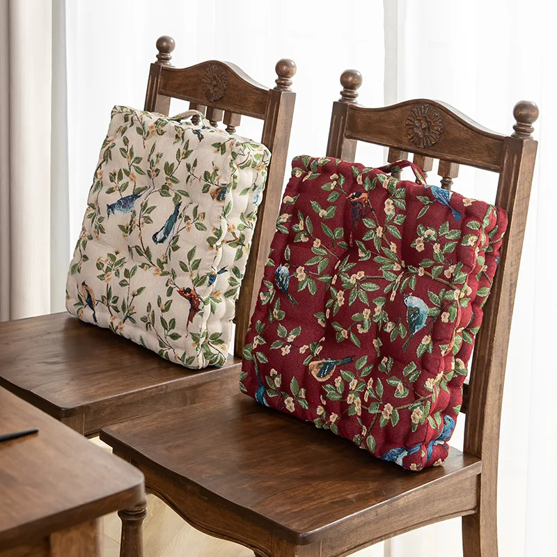 Ins Retro American Style Square Chair Cushion, Thick Fabric Portable Seat Pad, All Season Luxury Fat Pad for Dining Chair Home
